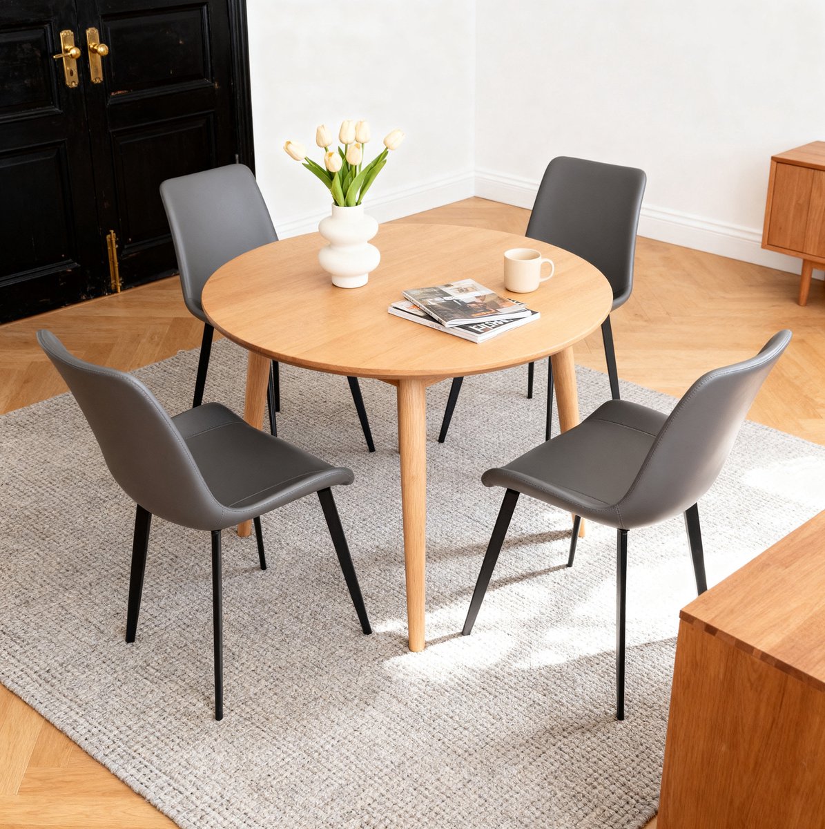 DESMIU Eetkamerstoel Set Van 4 Comfortabel Met Gewatteerde Zitting En Ergonomische Rugleuning Voor Eetkamer Woonkamer En Kantoor Kunstleer Grijs