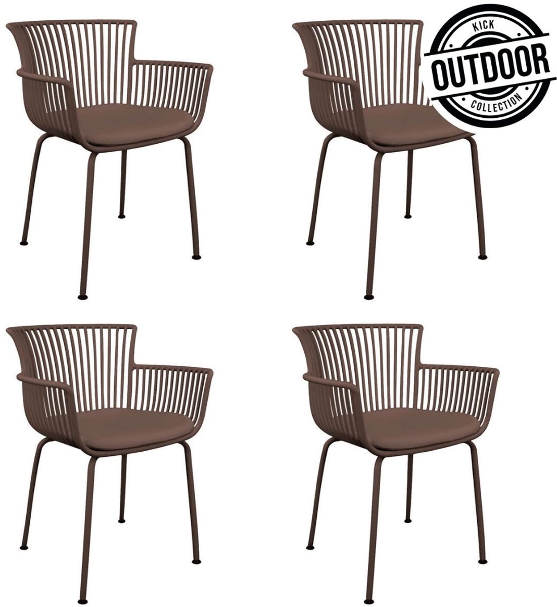 KICK® OTIS Tuinstoelen – Set van 4 – Met Armleuningen – Met Zitkussen – Kunststof – Bruin