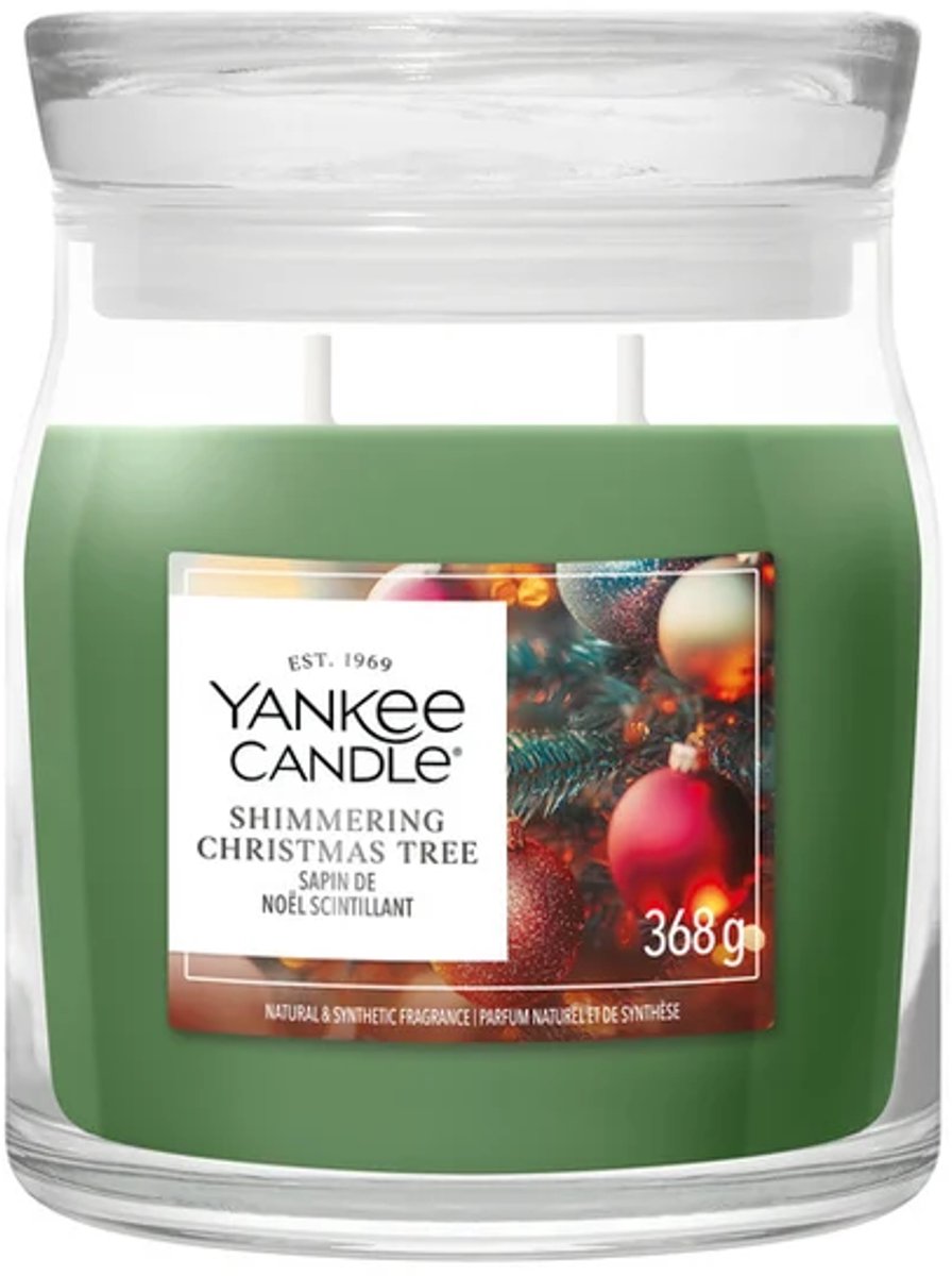Yankee Candle Shimmering Christmas Tree Medium Geurkaars - 50 branduren - 2 lonten Groen
