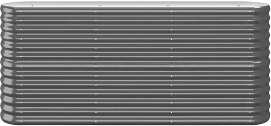 Gegalvaniseerde stalen plantenbak van 152x40x68 cm in antracietkleur, met horizontale ribbels en afgeronde hoeken.