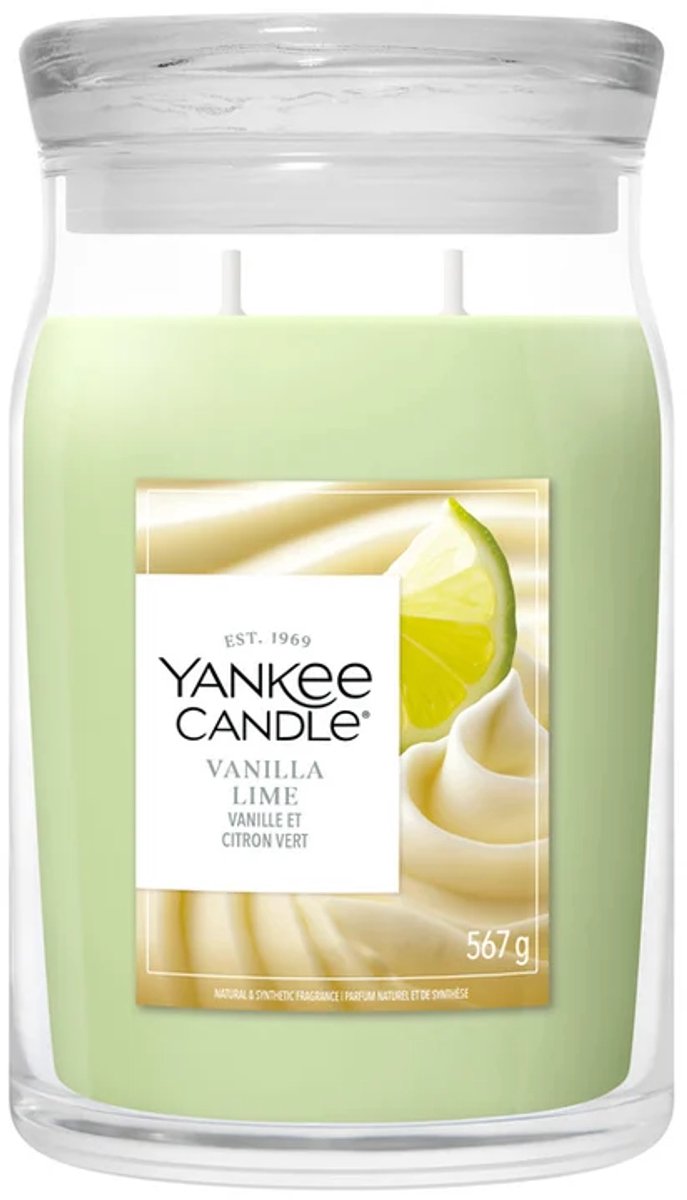 Yankee Candle Vanilla Lime Large Jar Geurkaars - 90 branduren - twee lonten Groen