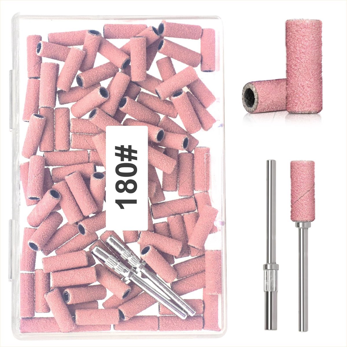 Elzusha- Schuurbanden 100 stuks - Mini Schuurbanden - 180 Korrel - Voor Nagelboor - Upgrade Doorns - Compacte Doos - Nagelschuurbanden