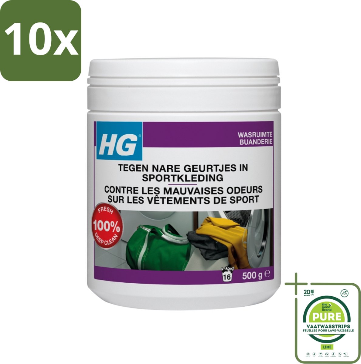 10 x HG Wasmiddel Toevoeging Tegen Nare Geuren In Sportkleding 500 gr - Grootverpakking - Sportkleding Geurverwijderaar - Wasmiddeltoevoeging - Nare Geurtjes - Sportkleding Geur - Wasmiddel