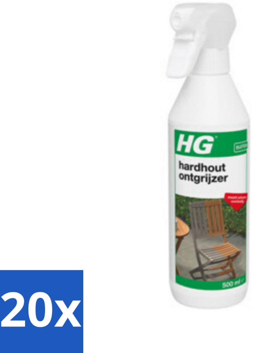 20 x HG Hardhout Ontgrijzer 500 ml - Hardhout Ontgrijzen - Tuinmeubel Reinigen - Vergrijzing Verwijderen - Hout Reinigen - Schuren Vermijden