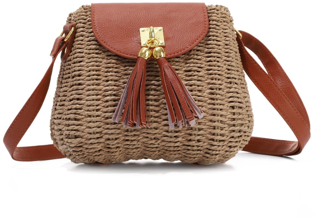 Elzusha - Geweven Stro Crossbody Tas voor Vrouwen