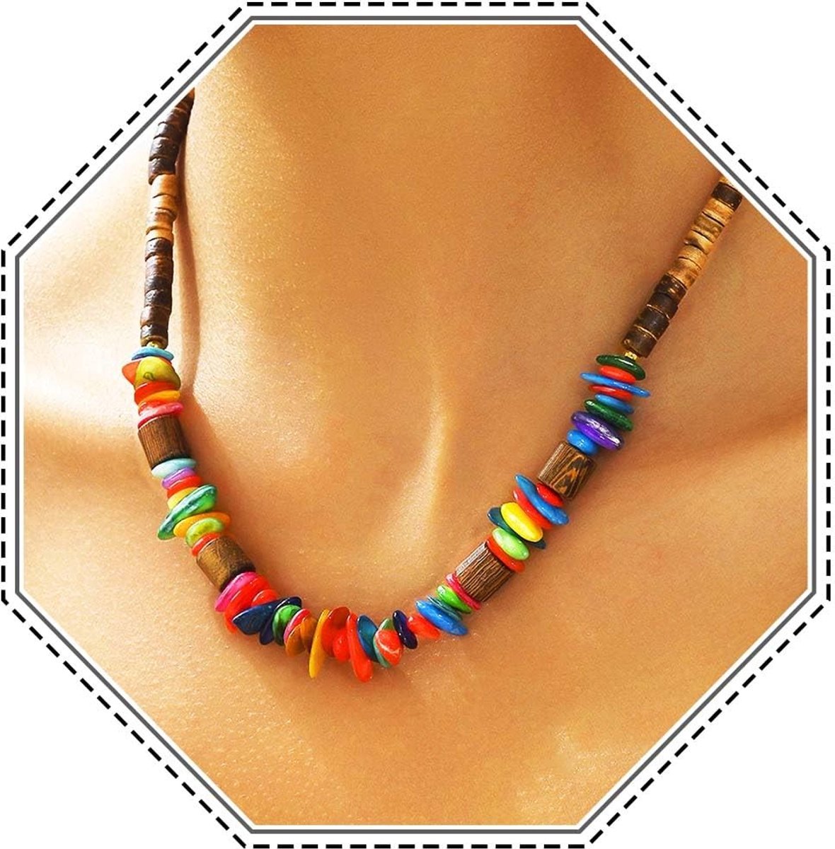 Elzusha - Kleurige Houten Kralen Ketting voor Vrouwen, Bohemian Stijl