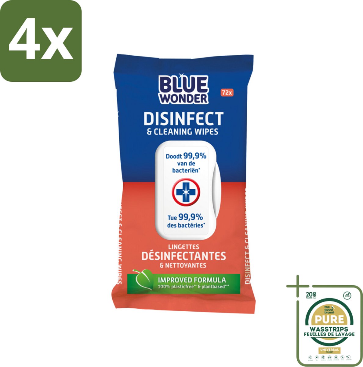 Blue Wonder Desinfectie Reiniger Doekjes 72 stuks per verpakking - Voordeelverpakking - 4 stuks - Schoonmaakdoekjes - Hygiëne