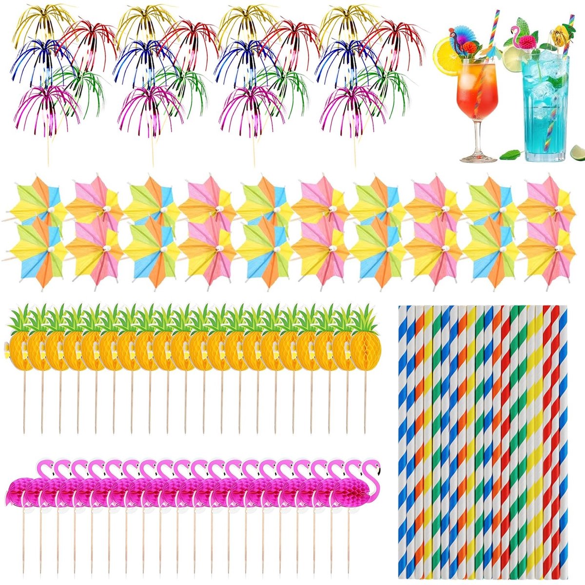 Elzusha - 100 Stuks Tropische Cocktaildecoraties met Ombrellini