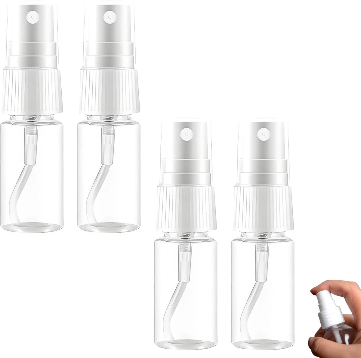 Elzusha- Spuitfles Klein 15 ml - 4 Stuks - Navulbare Spray - Transparant - Fijnverstuivend Sproeikop - Draagbaar Kunststof - Sprayfles