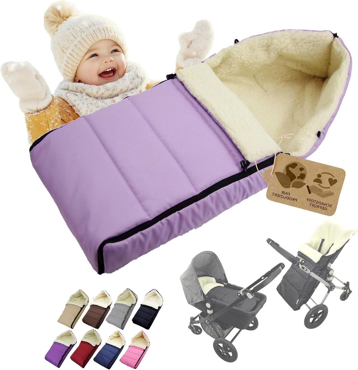 Wintervoetenzak - Kinderwagenhoes - Baby Warm Houden - Universele Pasvorm - 108 cm - Lila