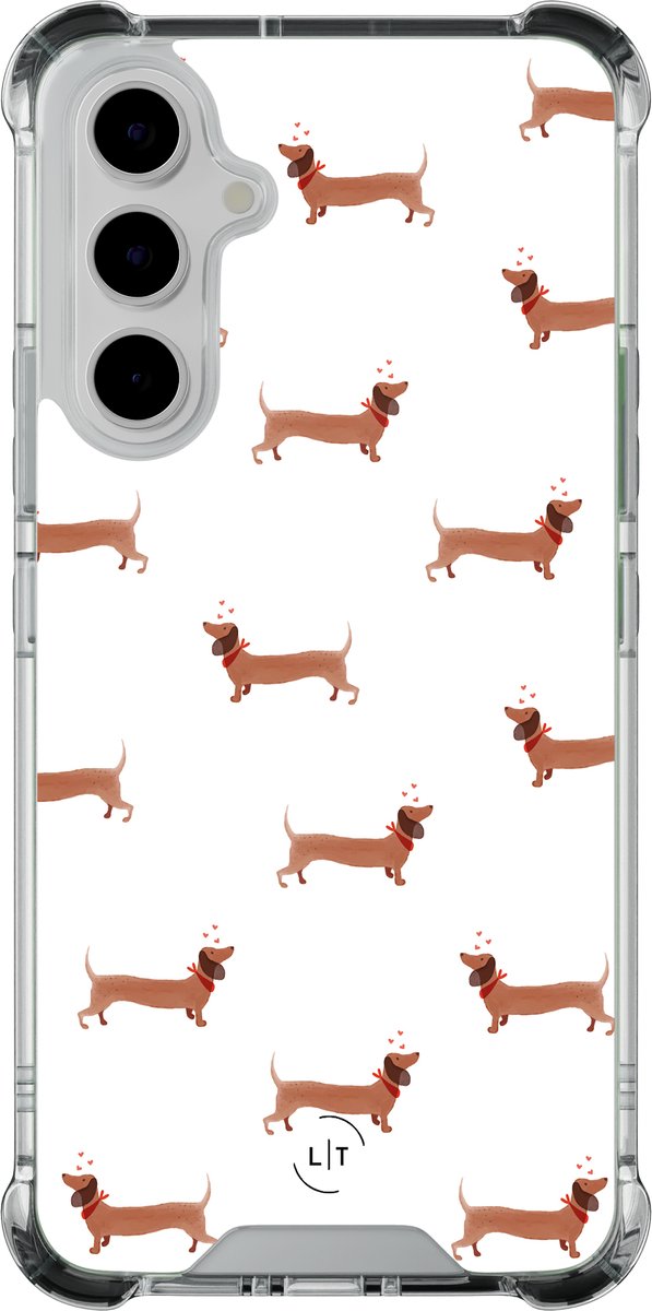 Shockproof hoesje - Geschikt voor Samsung Galaxy A55 - Teckels - Extra sterke case - TPU/polycarbonaat - - Multi, Transparant
