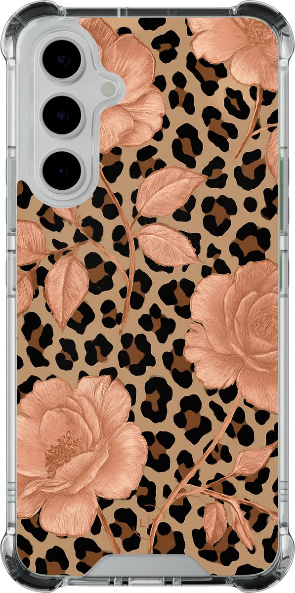 Shockproof hoesje - Geschikt voor Samsung Galaxy A55 - Leo flowers - Extra sterke case - TPU/polycarbonaat - - Multi, Transparant