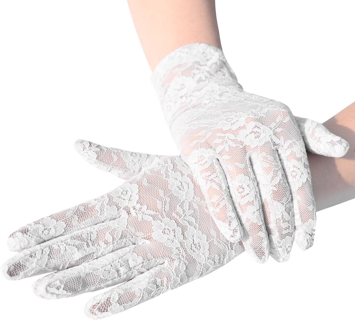 Korte Bloemige Kant Handschoenen voor Dames, Volledige Vingerhandschoenen voor Zomer, Bruiloft en Cosplay