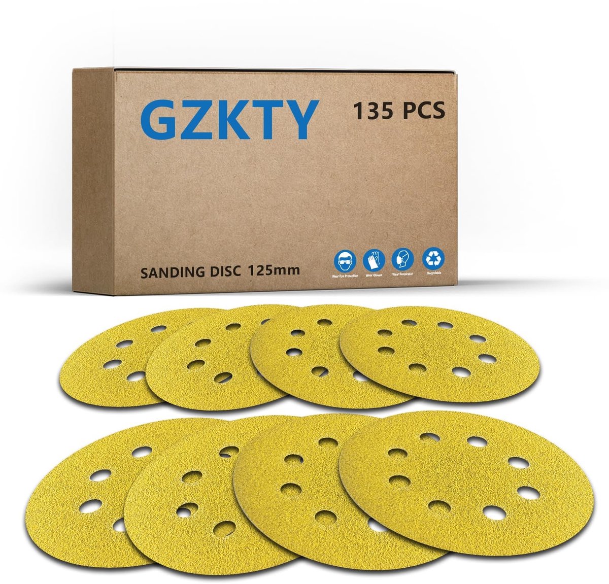 Elzusha - Schuurpapier Set - 135 Stuks - 125 mm met 8 Gaten