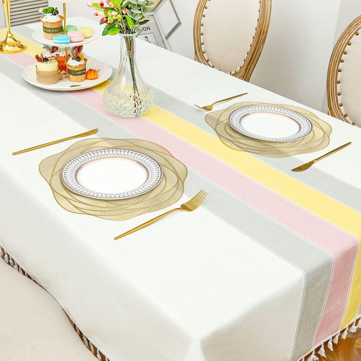 Elzusha - Set van 6 Ronde Gouden Placemat - 35cm Roze Bloemen Vinyl - Hittebestendige Tafelmatten