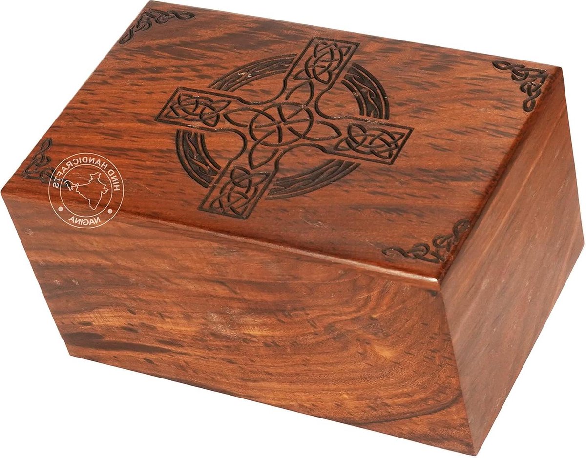 Houten Urn - Herdenkingskist - As bewaren - Handgemaakt met gravure - 100 Kubieke Inch - Bruin