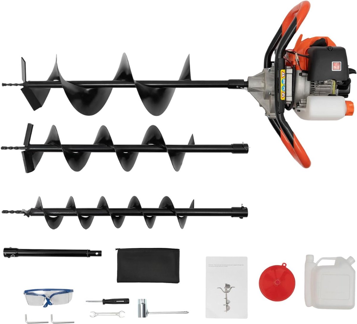 DYVNS® Grondboor Benzine - Palenboor - Meerdere Boordiameters - 100, 150, 200 mm - 2-takt Motor