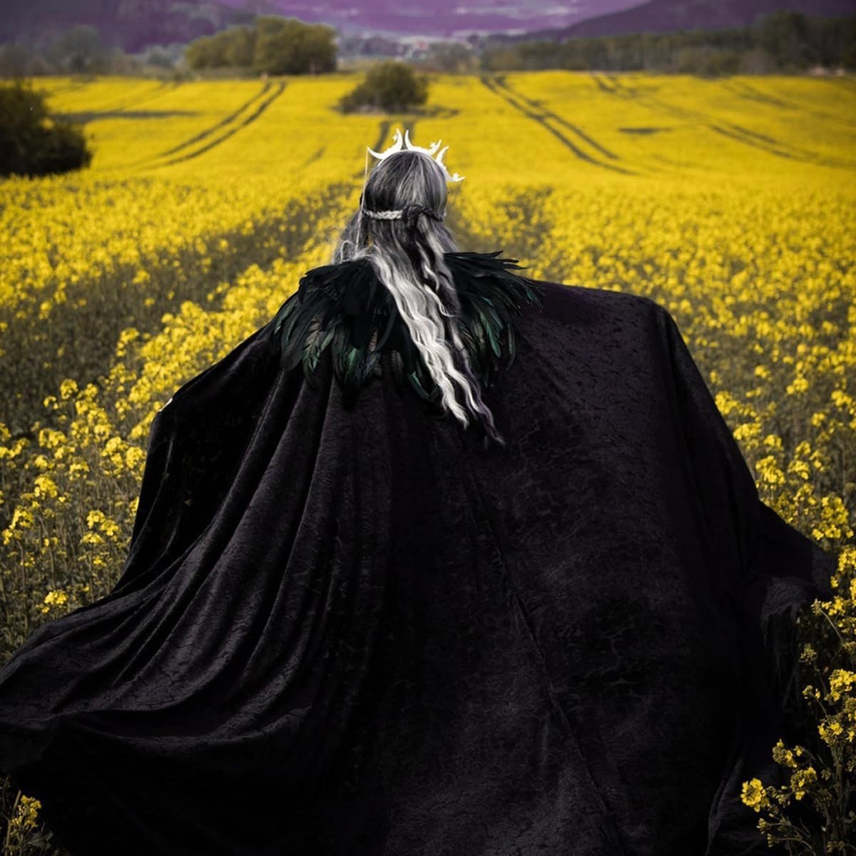 Gothic Velours Cape met Veer Sjaal voor Halloween - Unisex Schoudercape in Zwart voor Feestjes en Cosplay