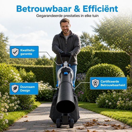 H-Ster Leo 40V Accu Bladblazer 3-in-1 – Bladblazer & Bladzuiger met versnipperen– 264 m³/h – 187 km/h – incl. Accu & Lader — afbeelding 5