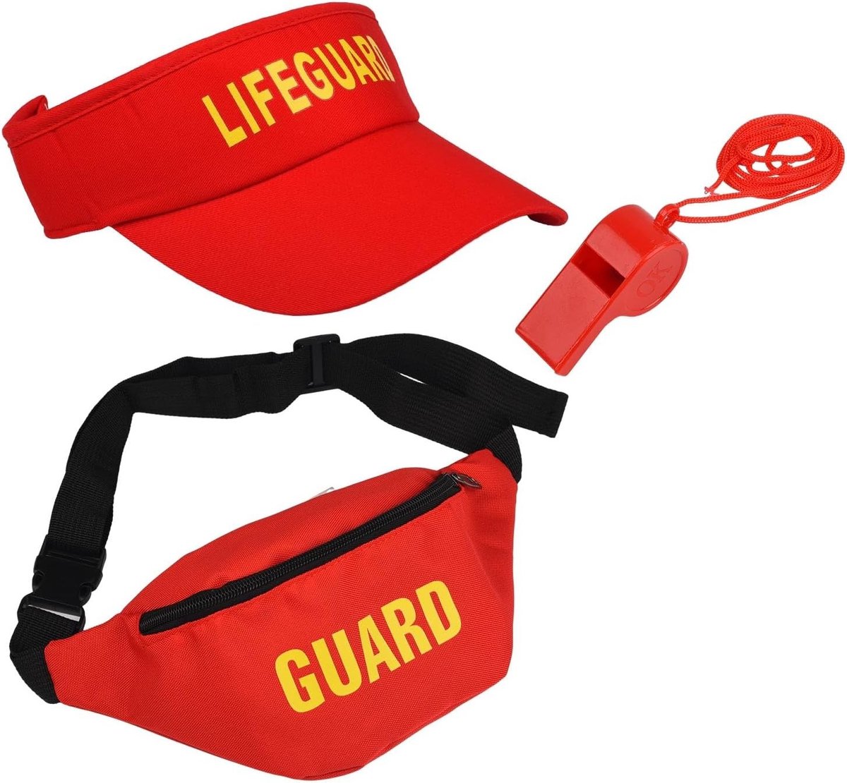 Lifeguard Kostuum Set met Zon Hoed, Verstelbare Hoed, Waterdichte Heuptas en Fluit voor Mannen en Vrouwen, Perfect voor Feestjes en Thema Evenementen