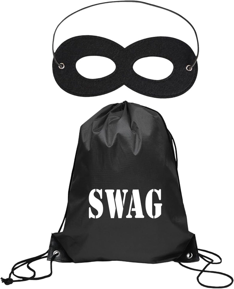 Trekkerszak met oogmasker voor politie en dief kostuumaccessoire voor Halloween en verkleedfeestjes, ideaal voor boekweek en themafeesten