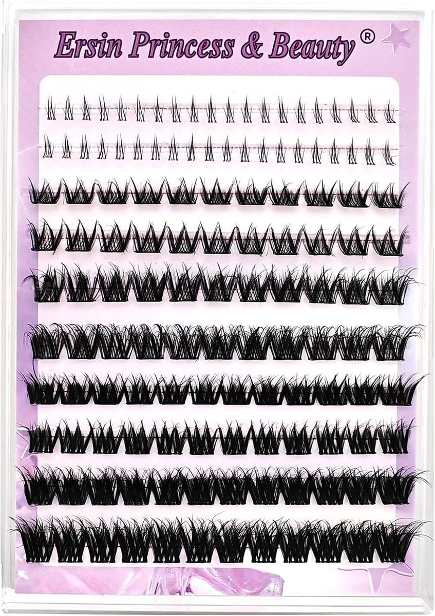 Set van 132 gemengde wimperclusters, voorgeplakte fluffy C-curl wimpers, zonder lijm en remover, ideaal voor een volumineuze look