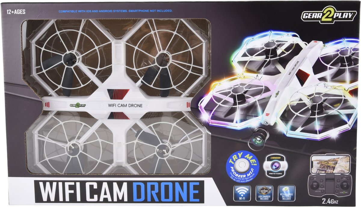 Gear2Play Wifi Cam Drone – Drone met Camera & LED Verlichting – 360° Flips – 3 Snelheden – 2.4 GHz thumbnail 4