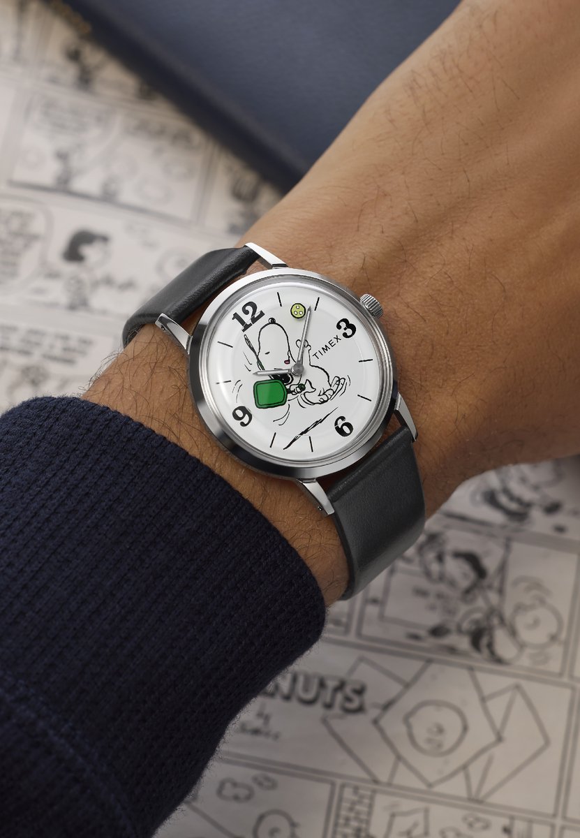 Timex Peanuts X Timex Marlin Pickleball 38Mm Leather Strap Watch Quartz Analoog Horloge Zwart Kast Gemaakt Van 100% Roestvrij Staal En Een Armband Van 100% Leer 38 TW2Y50400AJ