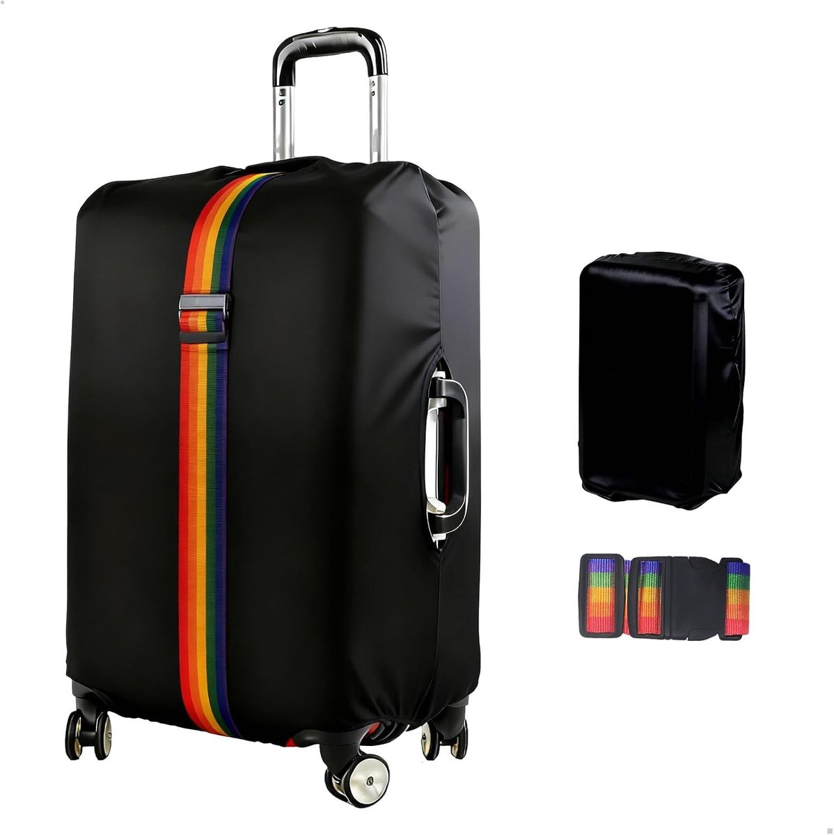 Reisbagagehoes en -riemen set voor bescherming van koffers, elastische en veilige dekking voor koffers van 22-24 inch