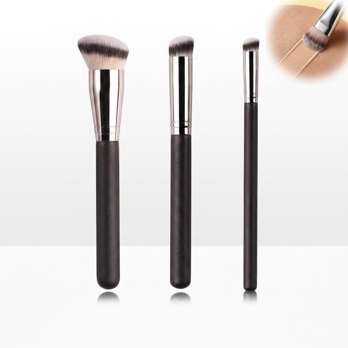 Set van 3 Professionele Make-up Kwasten voor Foundation, Concealer en Blending - Zacht en Dicht voor Liquid, Cream en Poeder Make-up