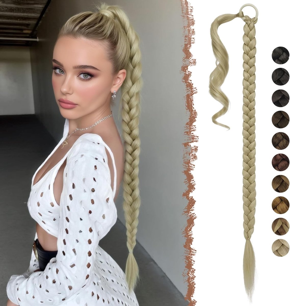 Lang Blonde Ponytail Extensions met Haar Elastiek - 85cm Vlechtstuk van Synthetisch Haar voor Vrouwen, Perfect voor Feestjes en Dagelijks Gebruik