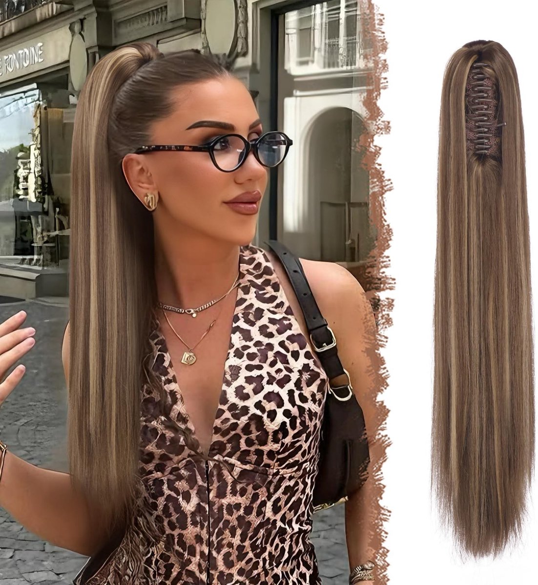 Natuurlijke Lange Ponytail Extensions van Synthetisch Haar - 63cm Honingblond en Lichtbruin, Perfect voor Vrouwen die Stijl en Volume Willen