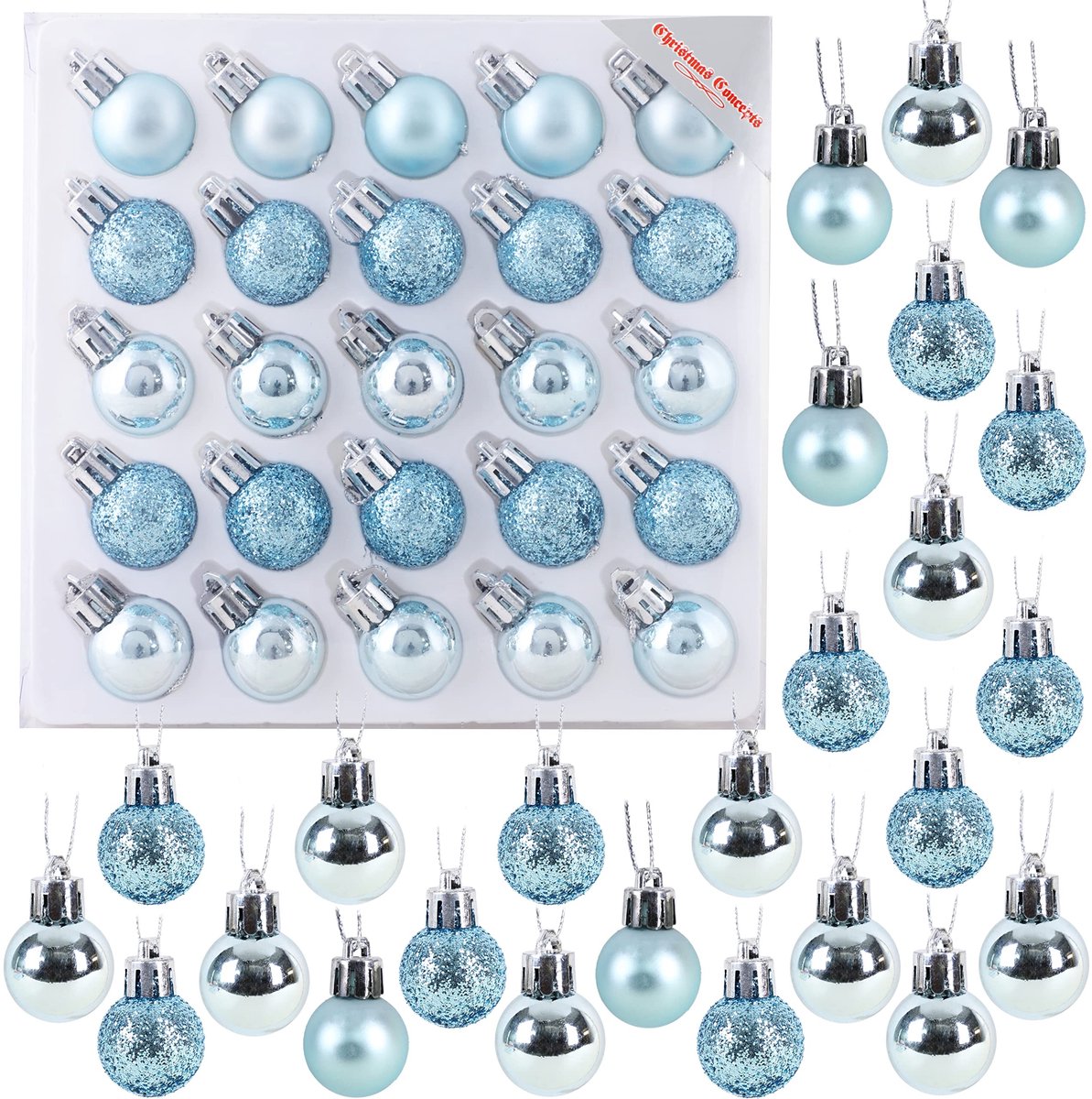 Elzusha - 25 Mini Kerstballen in IJsblauw voor Decoratie