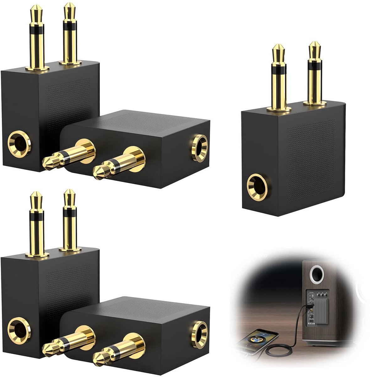 Elzusha - 2 Stuks Luchthaven Koptelefoon Adapter voor In-Flight Gebruik