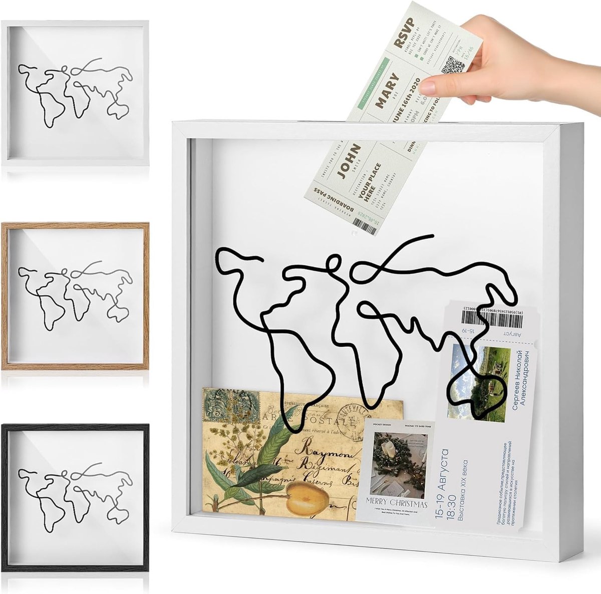 Houten Herinneringsdoos 30x30 cm - Opberg- en Presentatiedoos met Foto- en Kaartslots voor Muur of Tafel, Ideaal voor Foto's, Postkaarten en Tickets