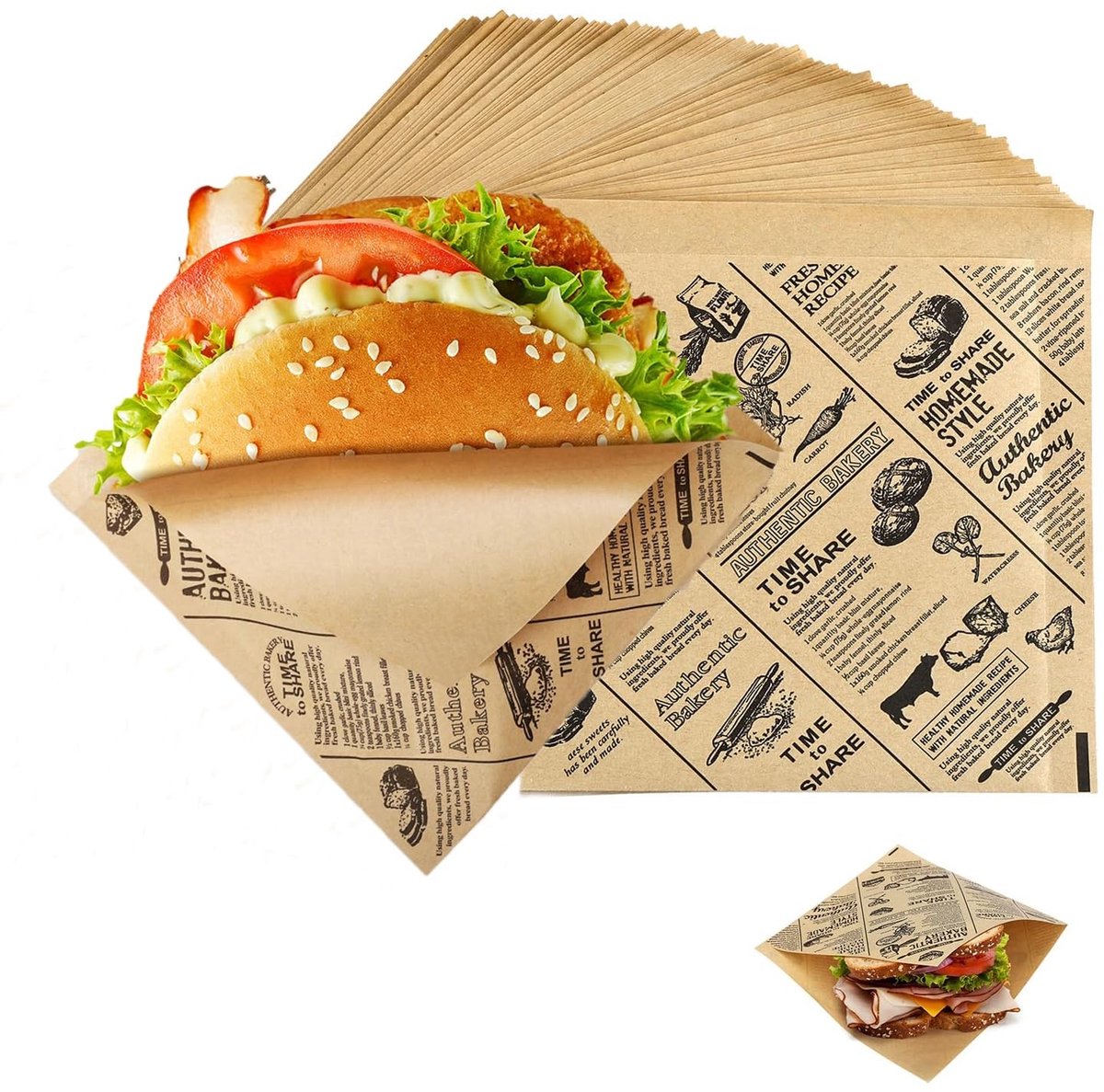 Elzusha - Dik Hamburger Inpakpapier - 100 Stuks Vetvrij Voedselveilig