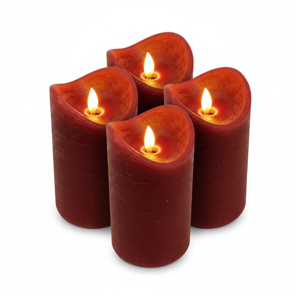 Elzusha - Set van 4 LED Kaarsen met Timer en Beweeglijke Vlam Donkerrood