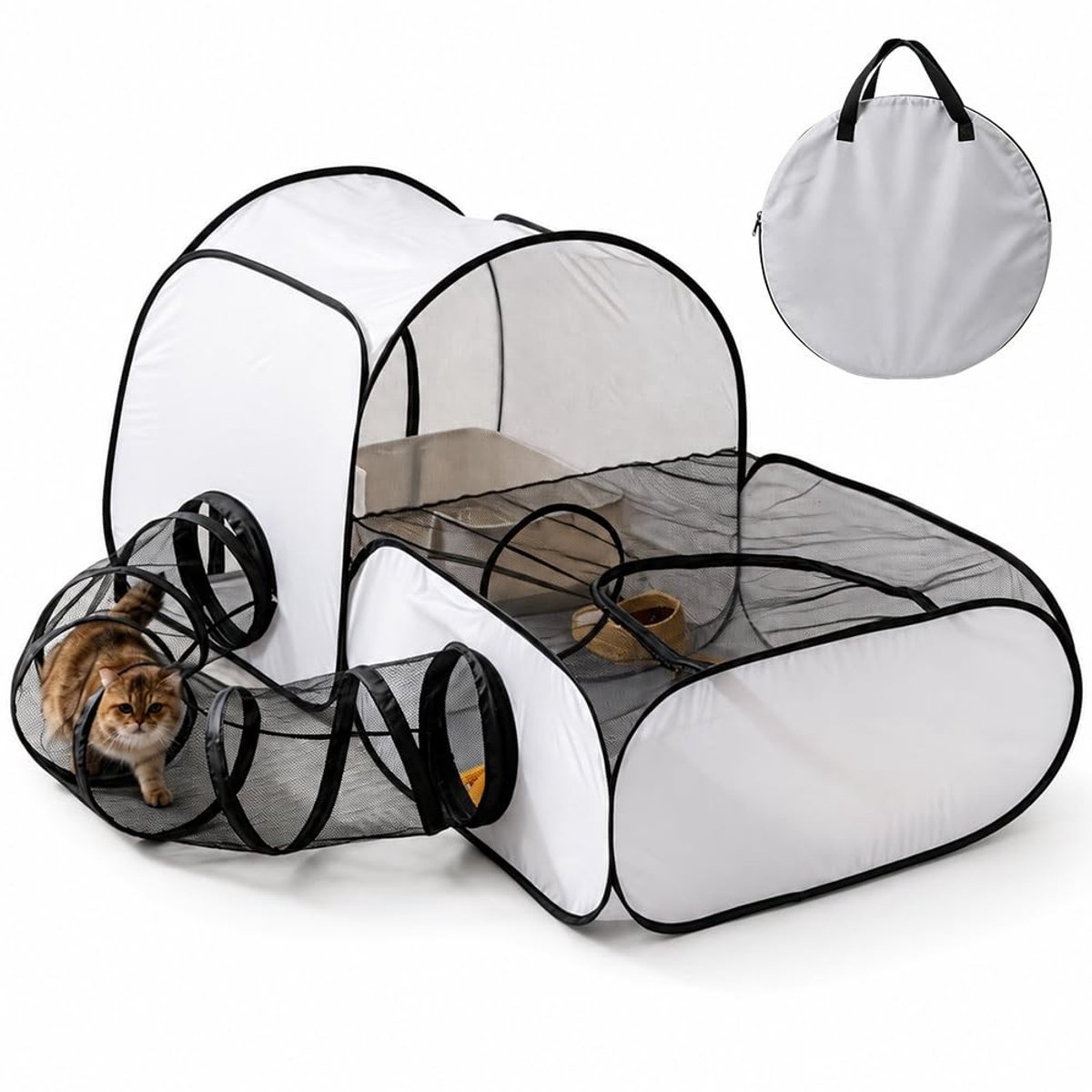 Elzusha - Kattenbox met Tunnel en Ademend Mesh voor Reizen