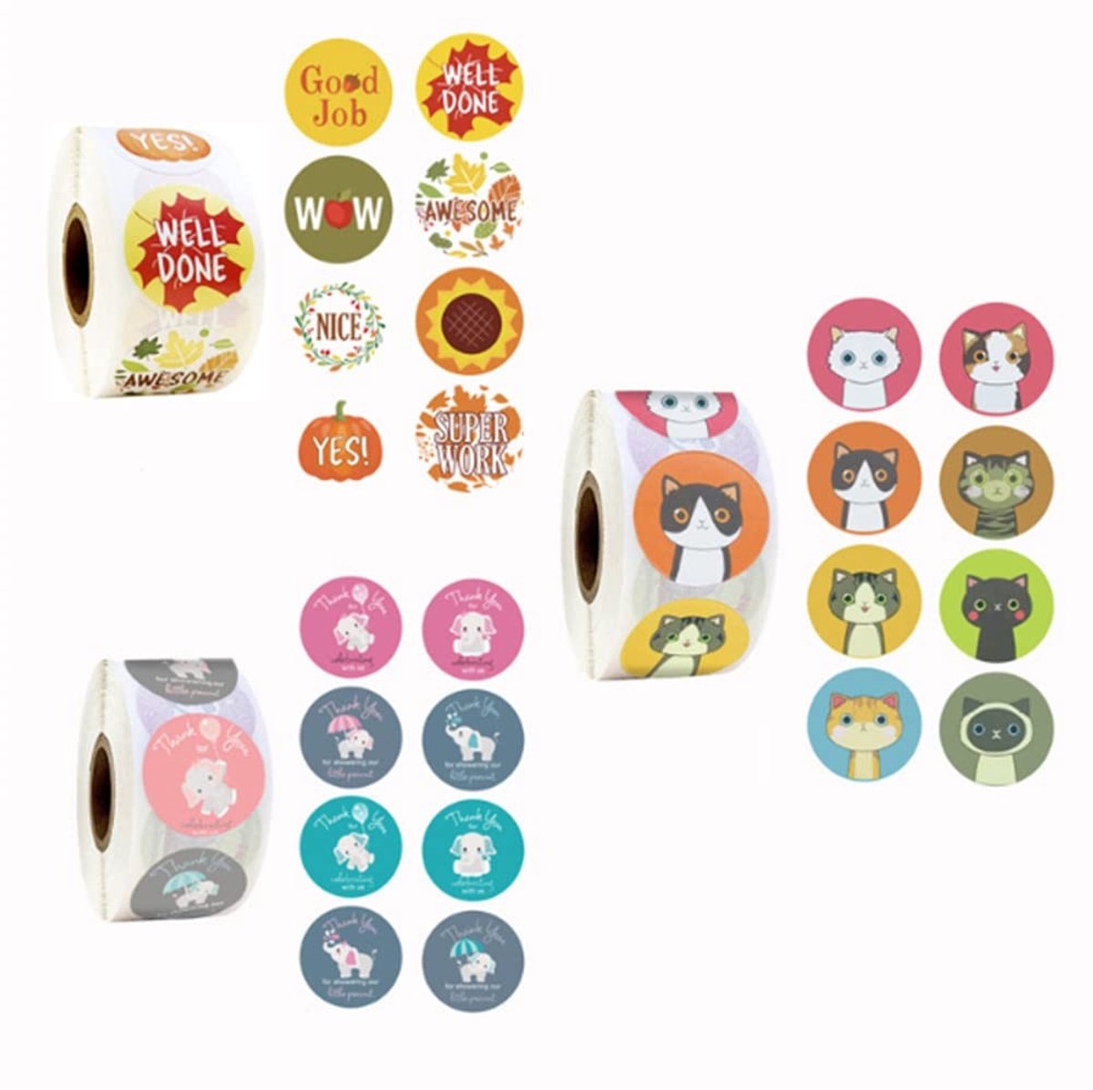 Elzusha - Set van 3 Ronde Dierenstickers voor Decoratie