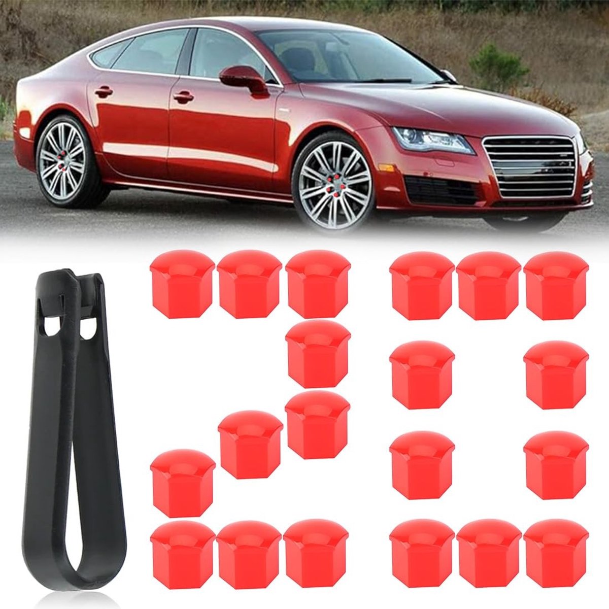 Elzusha - 20 Stuks 17mm Wielmoerkappen met Verwijdertool - Rood
