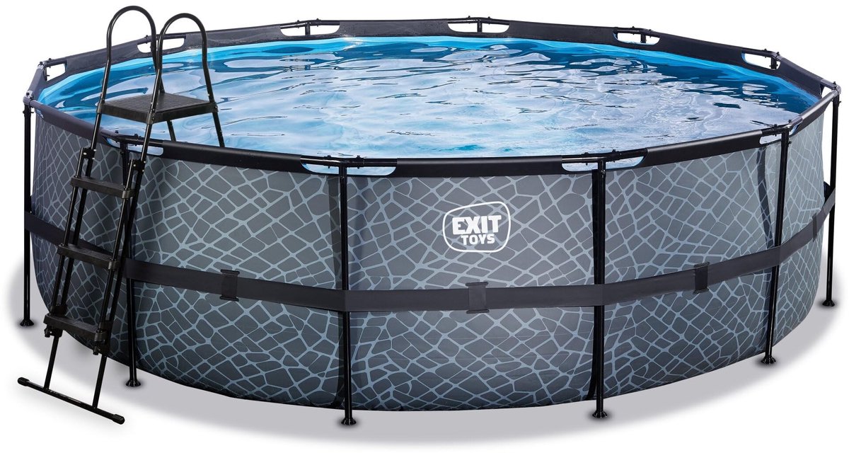 Elzusha - Stone Pool Ø450 x 122 cm - Met Filterpomp en Ladder - Grijs