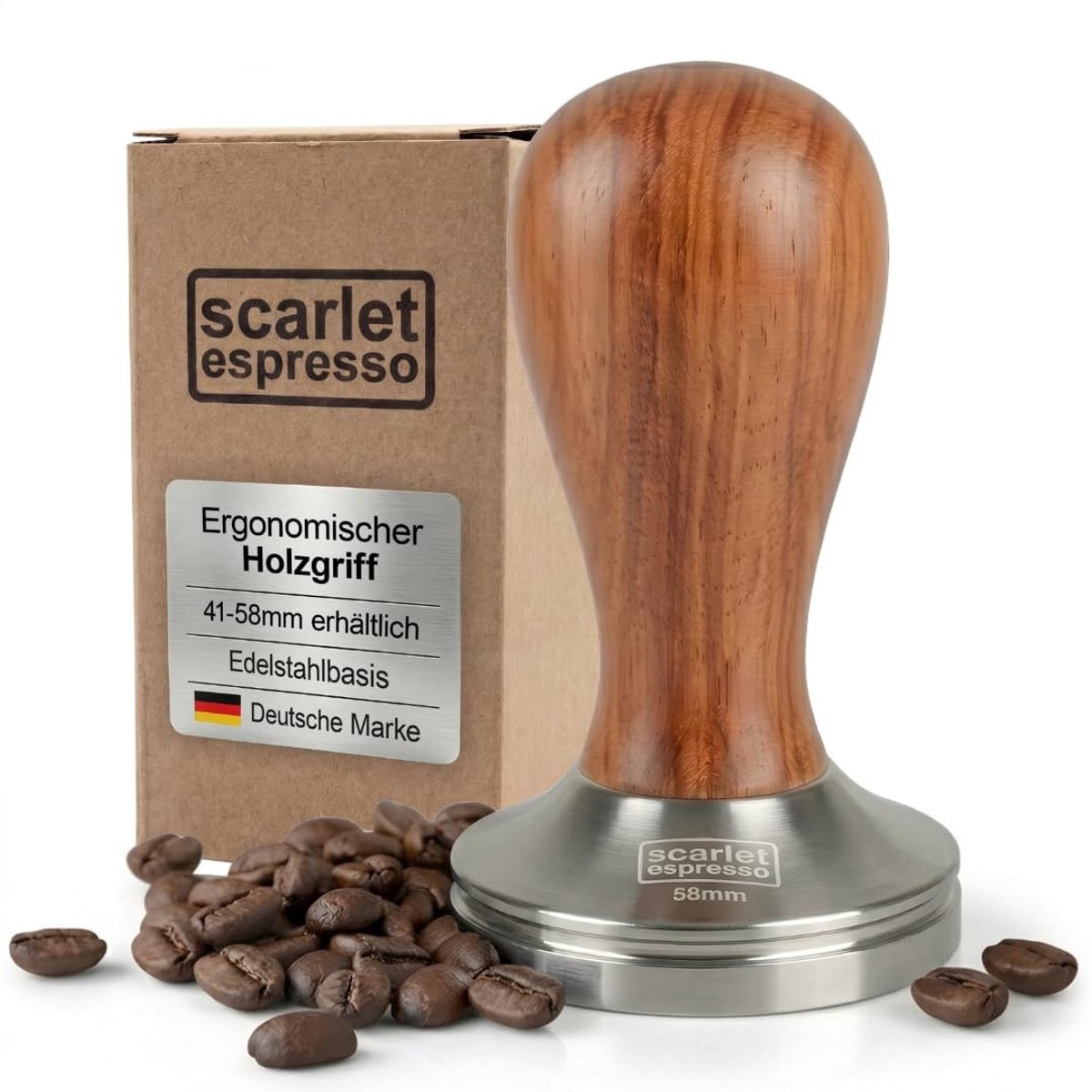 Elzusha - Scarlet Espresso Tamper Classic - Ergonomische espresso stamp met houten handvat