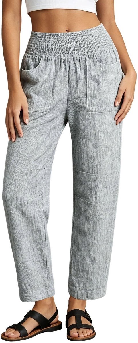 Elzusha - Casual Enkelbroek voor Dames - Comfortabele Stretchbroek met Taille- en Zijzakken - Grijs