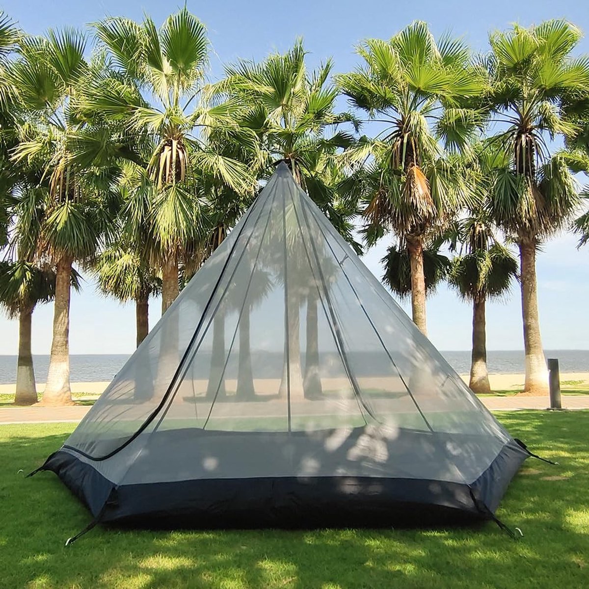 Elzusha- Tipi Tent 4 Persoons - Waterdichte Piramidetent - Kampeertent 3000 mm Waterkolom - UV-bestendig - Duurzaam Materiaal - Ademend met Gaasvensters