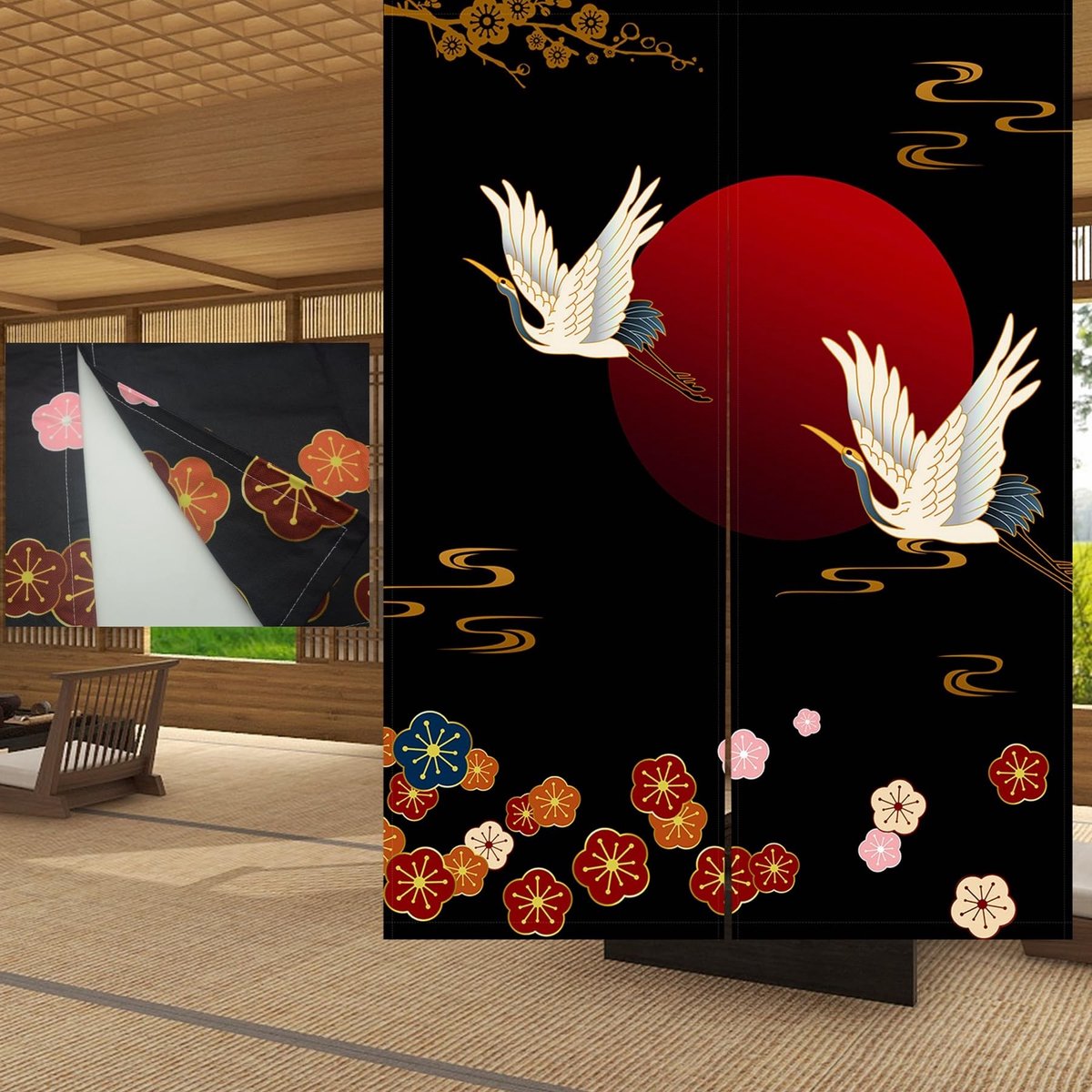 Elzusha - Japanse Stijl Noren Deur Gordijn met Kersenbloesemprint