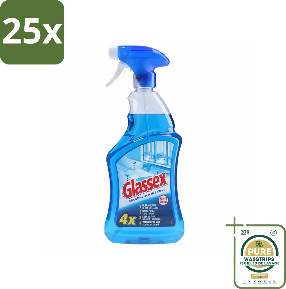 25 x Glassex Glas & Multi Schoonmaakspray 750 ml - Grootverpakking - Schoonmaken - Reinigen - Glas Reinigen - Spiegel Reinigen - Ruiten Reinigen