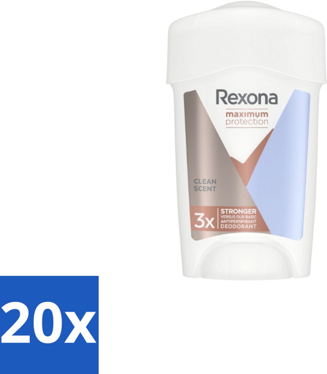 20 x Rexona Deodorant Stick Cream Maximum Protection Clean Scent 45 ml - Anti-transpirant - Deodorant Stick - Zweetbescherming - Vrouwelijke Zweetbescherming - 96 Uur Bescherming