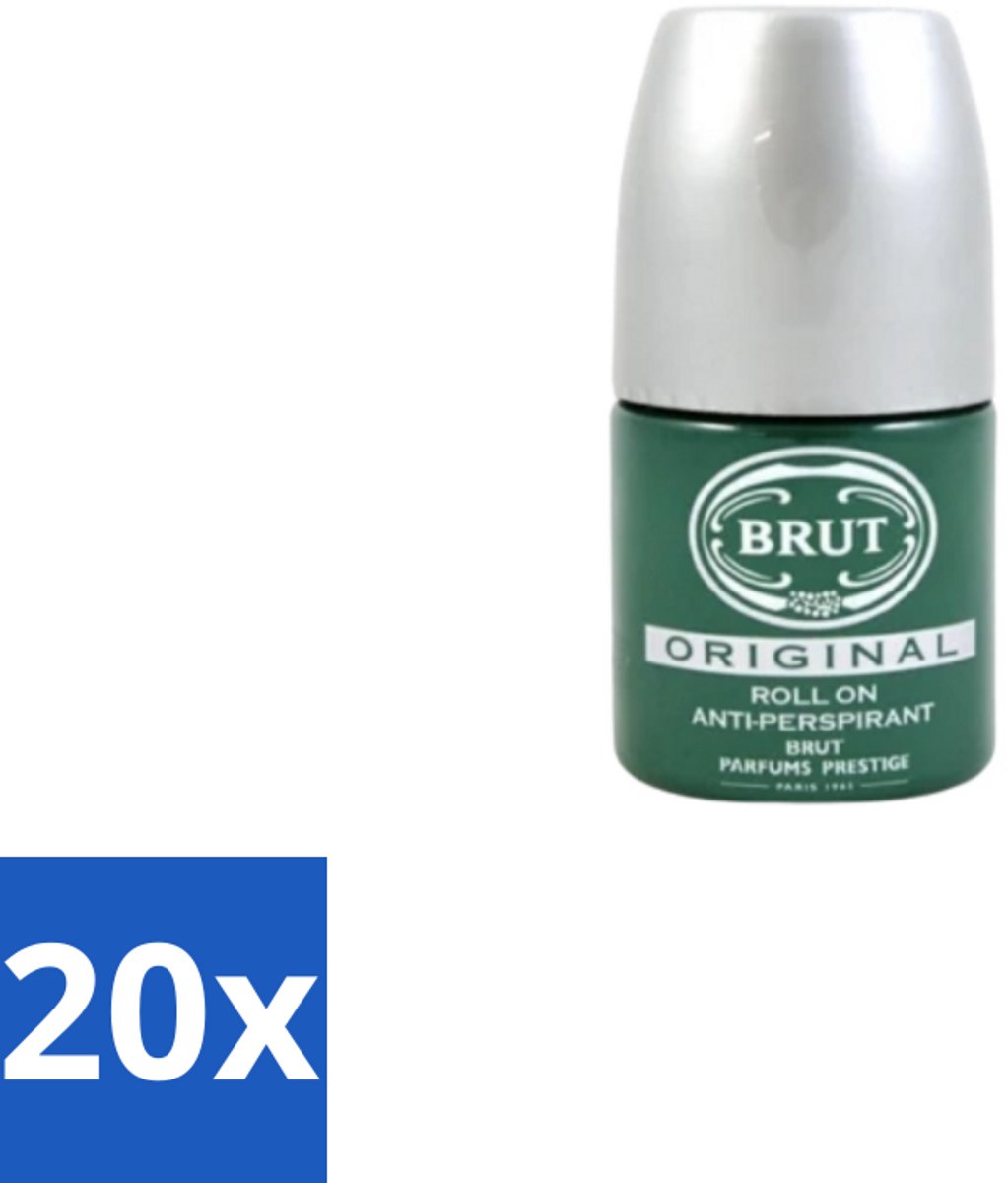 20 x Brut – Deodorant Roll-On – Original – Glas – 50 ml - Deodorant Roll-on Mannen - Zweetgeur Bestrijding - Brut Original Geur - Klassieke Deodorant - Fris Gevoel