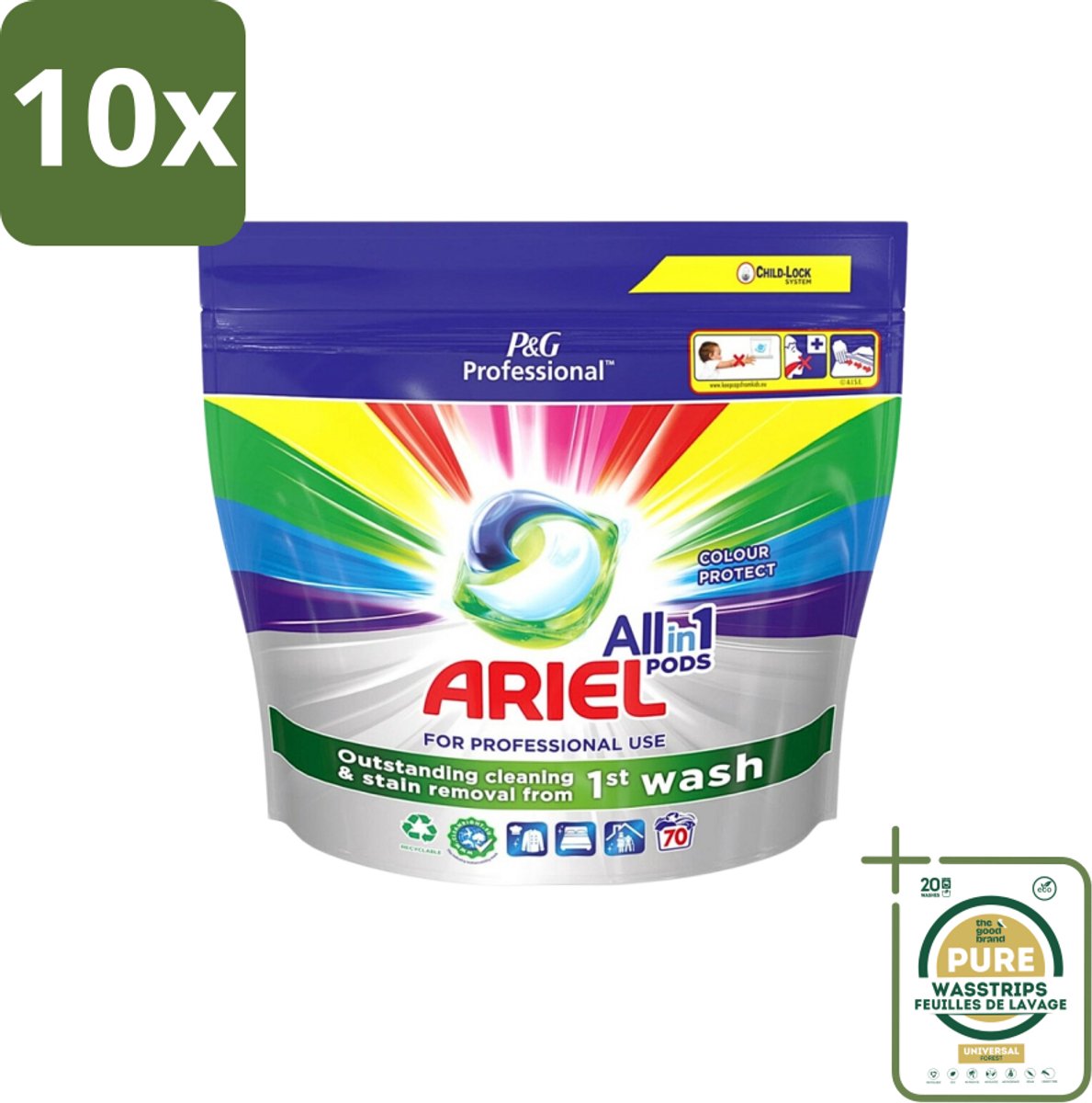 10 x Ariel - Color - All-In-1 Wasmiddel Pods - Beschermt Kleuren - 70 Wasbeurten - Grootverpakking - Wasmiddel - Wasmiddel Pods - Kleurbescherming - Wasmiddel Voor Gekleurd Was - Wasmiddel Voor 30°C