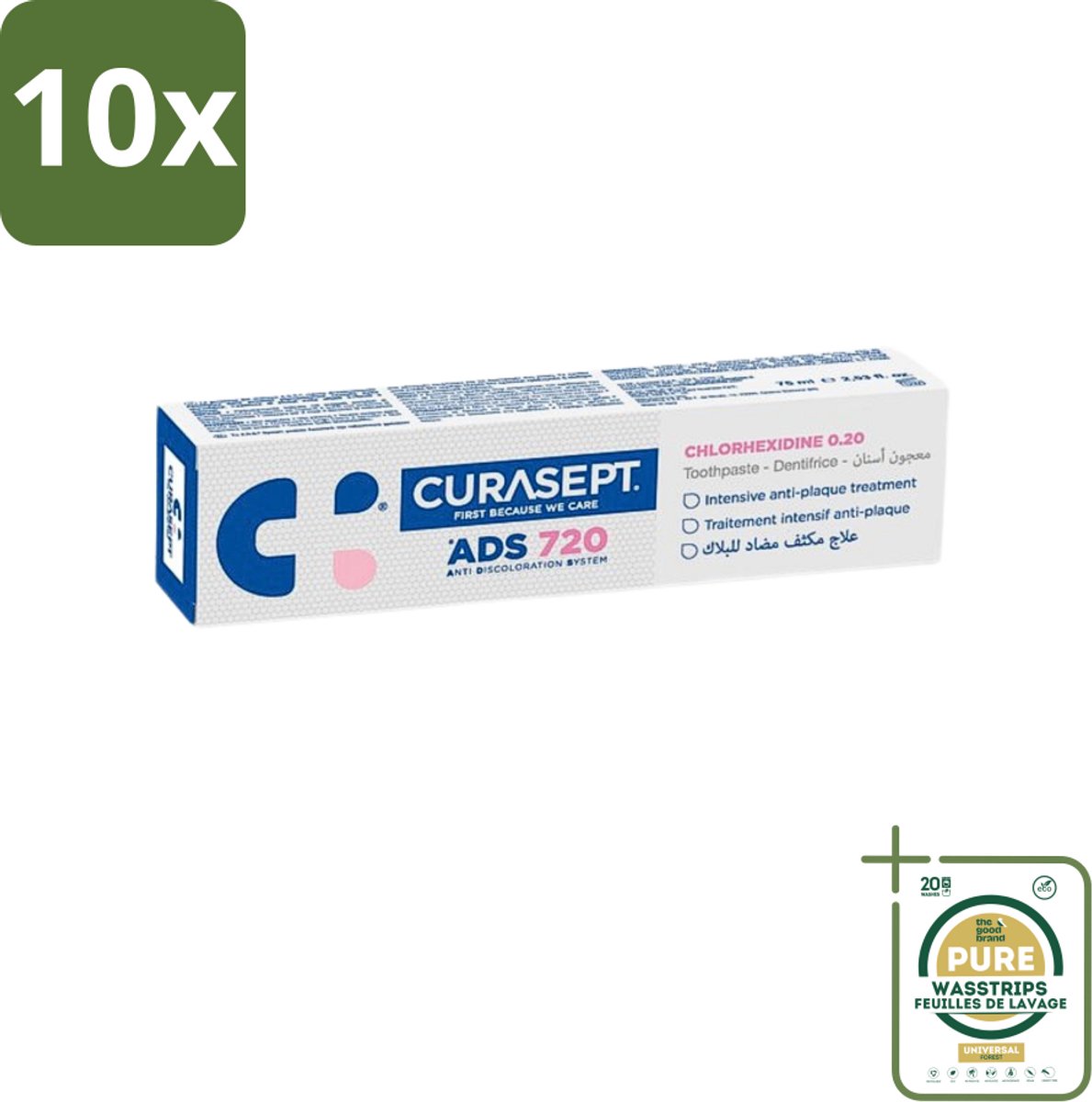 10 x Curasept - ADS 720 Gel-Tandpasta - Chloorhexidine 0.20% - Beschermt Tandvlees & Tanden - 75 ml - Grootverpakking - Chloorhexidine - Tandvlees - Mondhygiëne - Ontstoken Tandvlees - Peri-implantitis